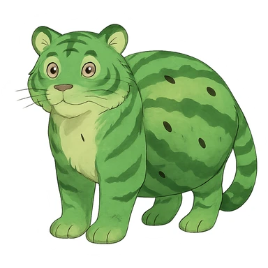 ghibli style green tiger with watermelon body sticker