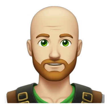 pirate look, 21 years old almost bald man with 1-day chestnut beard, green eyes, looking serious sticker