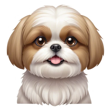 Cinematic Cute Shih Tzu Portrait Emoji, Head playfully tilted with large, sparkling eyes and a fluffy, endearing fur in gentle, pastel tones, simplified yet irresistibly charming, highly detailed, glowing with a warm, cuddly radiance, high shine, radiating affectionate and joyful energy, styled with a soft, playful outline, capturing the essence of a cute Shih Tzu that seems destined to charm everyone in its path! sticker