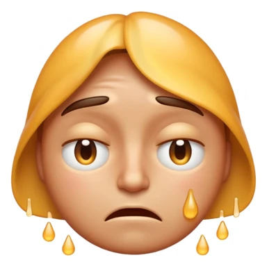 Apple-style emoji illustration of a person sweating, overheated face with sweat drops, half-closed exhausted eyes, annoyed or angry expression, soft 3D emoji style, smooth gradients, rounded shapes, centered composition. sticker