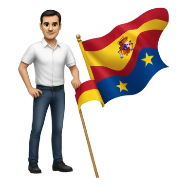 Pedro Sánchez holds spanish flag sticker