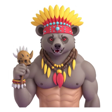 A native strong buff hyena with war bonnet flexing posing full body holding a chopped off human head by the hair  sticker