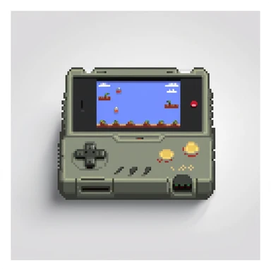 Portable retro handheld game console shown from a three-quarter view angle sticker