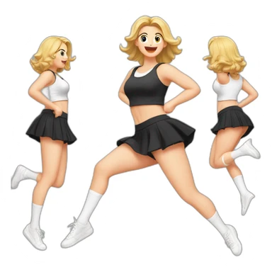 full-body-caucasian-curvy-beauty-jumping-short-black-skirt-back-and-front-views-strong-wind-white-knickers-long-white-socks sticker