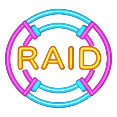  a neon sign that says RAID sticker