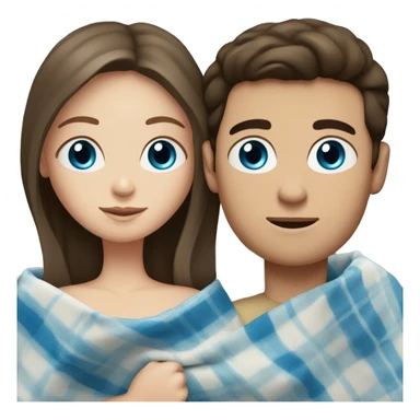 Brunette white girl with blue eyes in a blanket with boy sticker