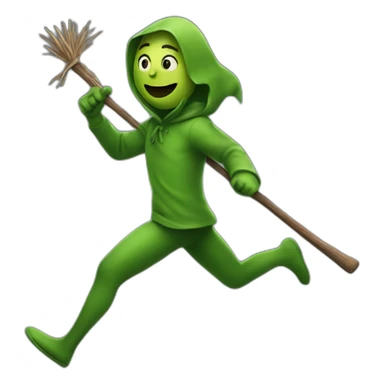 A green person holding a stick and running after a thief sticker
