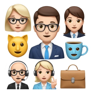 6 icons in a 2×3 grid, soft 3D emoji style, pastel colors, equal spacing, white background:
1) speech bubble
2) theatre masks
3) dynamic stopwatch
4) house + coffee + shopping bag
5) English gentleman
6) female support agent with headset
 sticker