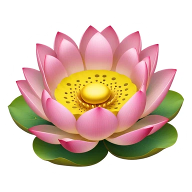 Simple pink lotus flower with accurate yellow seedpod center with distinct holes for seeds, surrounded by pink petals and characteristic notched lotus leaf sticker