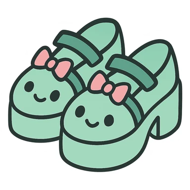 Make the shoes pastel green with black and pink accents, kawaii style, no socks, no hearts, transparent background sticker