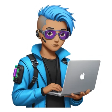 cyber punk man holding laptop sticker