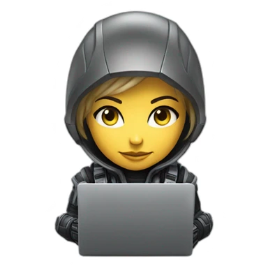 Girl developer behind his laptop with this style : Crytek Crysis Video game with nanosuit character hacker themed character sticker