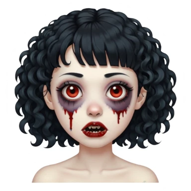 zombie woman with curly hair, bangs, and a septum piercing. sticker