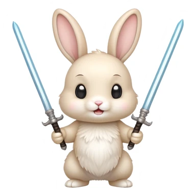 cute cream-colored bunny holding two sabers, cheer expression sticker