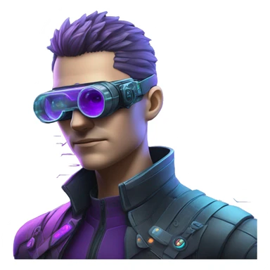 Secret human agent with  cyberpunk elements with a spyglass scanning looking reviewing multicolor lines of code, cyan and purple colors, only upper body portrait sticker