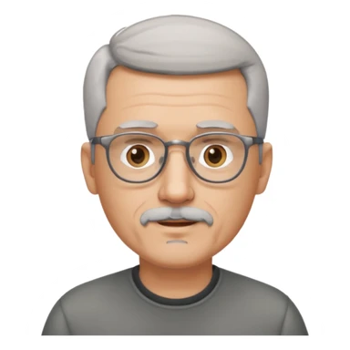 54 year old man, short shaved grey hair, goatee, glasses sticker