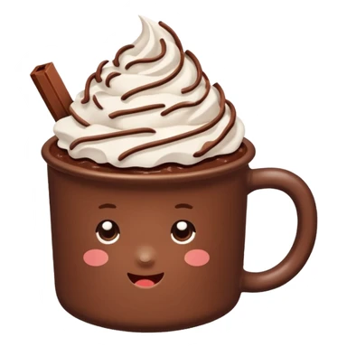 “hot chocolate emoji, whipped cream on top, chocolate shavings, cute, minimal, white background” sticker