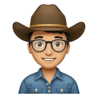 Hispanic Smiling boy with cow boy hat and black hair  . With chin strap and black glasses  sticker