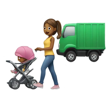 Girl pushing a double stroller in front of a truck  sticker