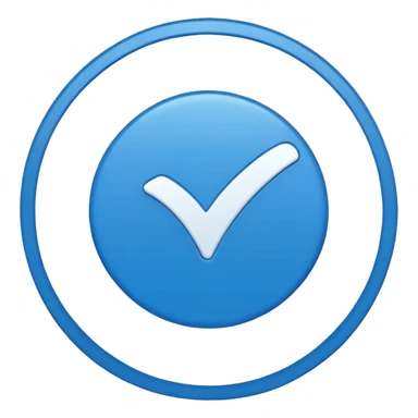 A small, flat emoji-style blue verification checkmark, inspired by TikTok’s verified badge. Solid bright blue circle with a crisp white checkmark in the center. Minimalist design, smooth edges, high contrast, transparent background, vector-style, centered, clean emoji look, no text, no shadows. sticker