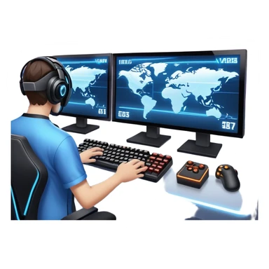 An icon featuring a gaming monitor displaying an intense esports competition, with players' hands on controllers and keyboards. A digital scoreboard and glowing energy lines surround the scene, symbolizing the excitement of competitive gaming. Transparent background highlights the world of esports. sticker