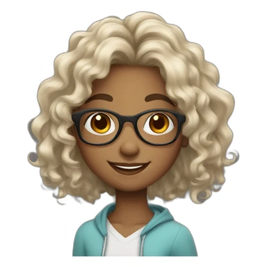 smiling black teenager girl with long black curly hair and round glasses sticker