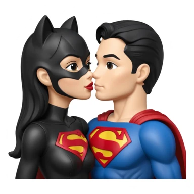 Isolated, ultra detailed illustration of the most incredibly realistic and sensual appearance, DC Hero Catwoman and superman kissing, 
figurine imaginable, toy style. sticker