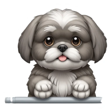 cute all grey shih tzu peeking through window blinds with one paw holding down the shade behind the shade sticker
