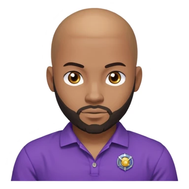 um jovem negro, careca, com barba, com um olhar confiante e olhando para frente, usando uma camisa roxa mostrando o seu beyblade. sticker