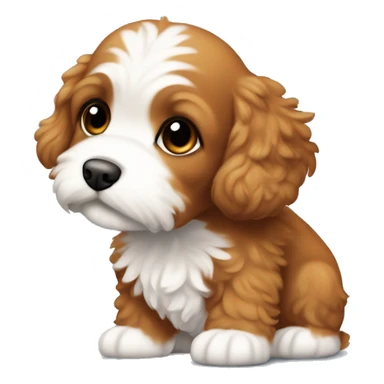 brownish orange cockapoo puppy in colour, with white fur in her stomach and chin, and feet sticker