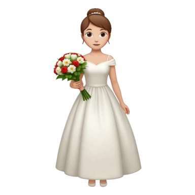 Chica blanca, pelo castaño con mondongos recogido, vestido novia invierno, cuerpo entero, con ramo de flores sticker