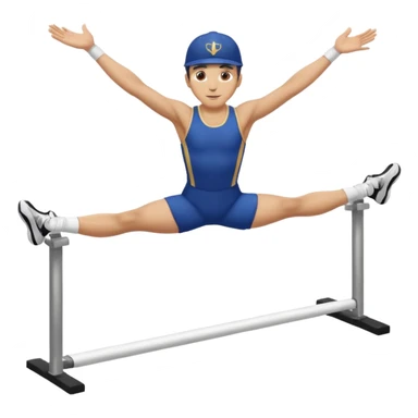 white athlete in uniform on the parallel bars wearing a cap sticker