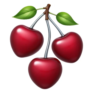 A pair of cherries emoji made of liquid silver chrome, smooth rounded shapes, glossy metallic surface, subtle sensual vibe, luxury sexy aesthetic, iOS emoji style, centered, clean white background sticker