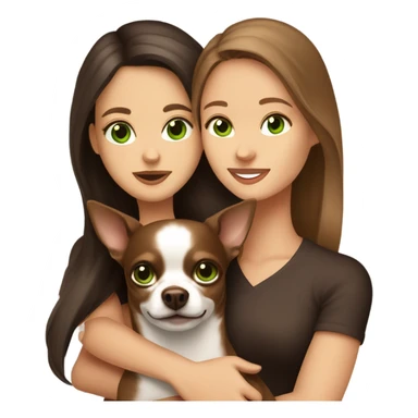 Long brown hair, green eyes, caucasian lady hugging dark brown chihuahua sticker