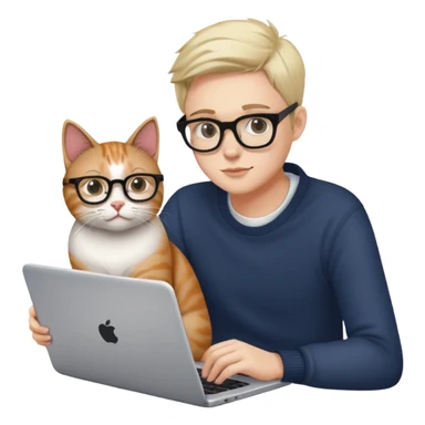cat sitting next to person working on laptop sticker