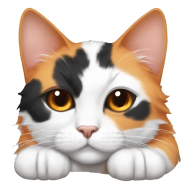 Fluffly and simple calico female Cat sleeping peacifully with white face and most of the body, black ears and an orange spot near her left eye sticker