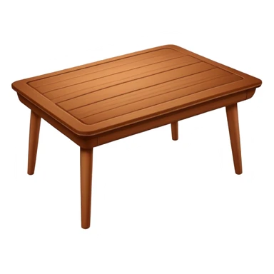Generate a 3D  table， warm brown wood, subtly textured, slightly angled perspective, clean edges, realistic but minimal shading, on a transparent or plain white background. Keep the design simple and clearly readable at small sizes sticker