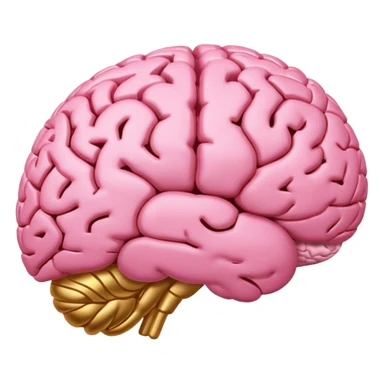 A pink brain with elegant golden details and accents,  In the center of the brain, there's a clean, empty space or hollow area, as if a part is carved out.  sticker