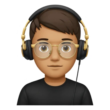 Un chico usando una camisa negra y audífonos, junto con sus lentes puestos de marco dorado. Diciendo GG arriba de su cabeza! sticker