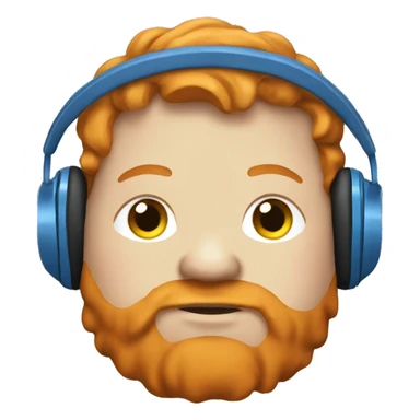 A very fat ginger with headphones and a blue hoodie sticker