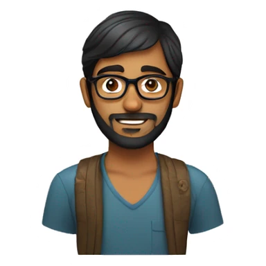 indian man in his 20s with a beard, glasses and short hair and waeringa tupi sticker