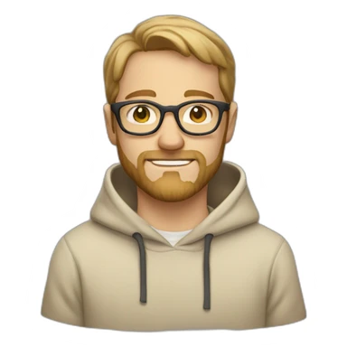 White Man with patchy beard wearing glasses in a beige hoodie  sticker
