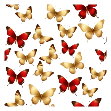 Elegant vintage golden butterflies with red and brown hues on their wings, delicate textures, antique aesthetic, softly faded colors, classic illustration style sticker