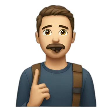 A guy with his finger in his mouth making the silence sign sticker