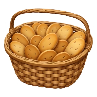 top-down emoji of a wicker bread basket with only a few crumbs left, representing depleted carbohydrate stores, bold outlines, flat color palette, gentle gradients sticker