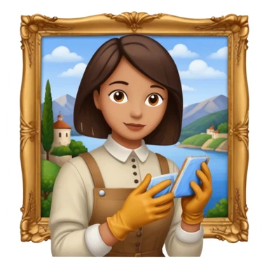 person restoring old painting. sticker