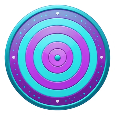Flat bullseye target emoji, 2D icon, concentric rings, neon purple and cyan holographic glow, dark background, digital tech style, abstract sparkles, no depth, no face sticker