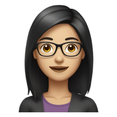 woman wearing glasses, narrow eyes, shoulder length black hair, white skin, smiling sticker
