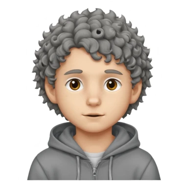 baby face 18 year old boy with grey hoodie and curly-wavy wolf cut hair sticker