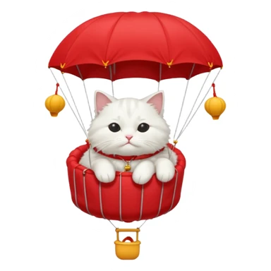 sleepy white cat riding red parachute sticker